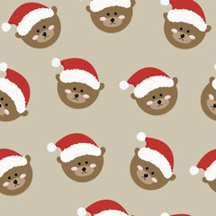 cute christmas seamless pattern with a bear in a hat