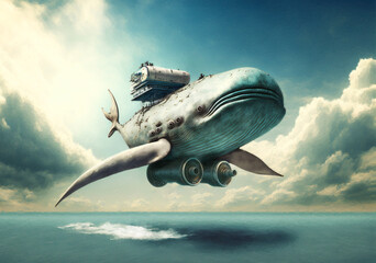 Naklejka premium flying robotic whale