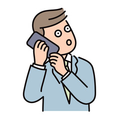 Obraz premium ビジネス_人物_男性_スーツ_上半身_電話_驚く