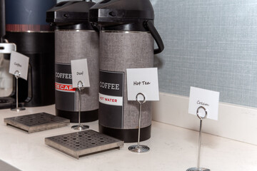 Beverage station has all the necessary caffeine drinks that the guest may need if thirsty