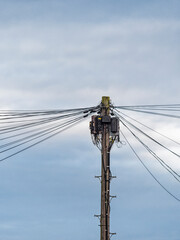 Telegraph pole with wires and copy space