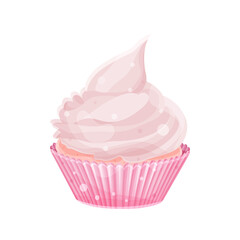 cute delicious cupcake, pink cupcake with cream, homemade cakes 