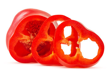 Red bell pepper one cut in half, and ring slice