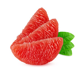 Grapefruit citrus fruit three slice with green leaf