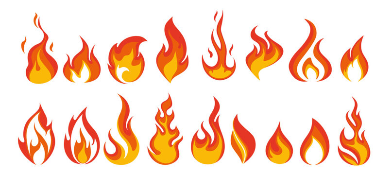 Vector fire icons set on white background