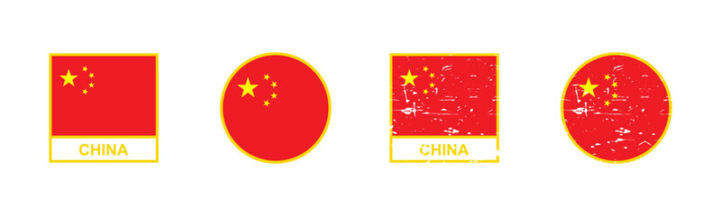 Set of flag of China in square and round shape isolated on white background. vector illustration