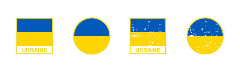 Set of flag of Ukraine in square and round shape isolated on white background. vector illustration