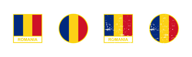 Set of flag of Romania in square and round shape isolated on white background. vector illustration