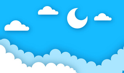 creativity cloud moon paper cut style papercraft on blue background origami craft art