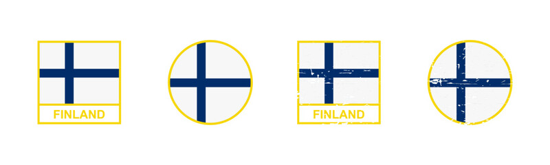 Set of flag of Finland in square and round shape isolated on white background. vector illustration