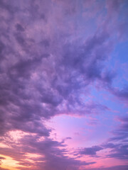 Sky with clouds during sunset. Clouds and blue sky. A high-resolution photograph. Panoramic photo for design and background.