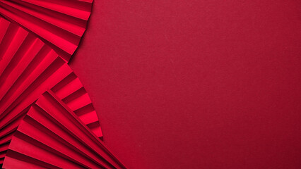 Chinese New Year 2023 .Decor pattern fan on red background. Red paper fans .Lunar New Year banner template. Color of the year 2023 viva magenta.color pantone Lunar New Year,chinese banner