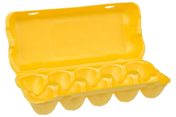 open empty plastic egg box on white background. modern degradable packaging