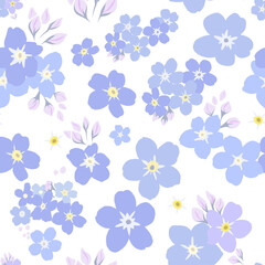 Flower seamless pattern. Hand drawn small blue flowers. Simple background. Soft colors plants for textile, covers, fabric, packaging.