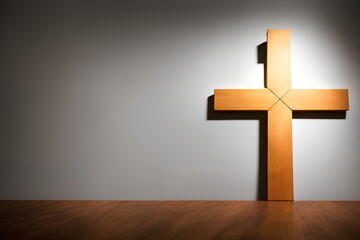 Naklejka premium Realistic illustration of the Christian cross indoors, generative ai