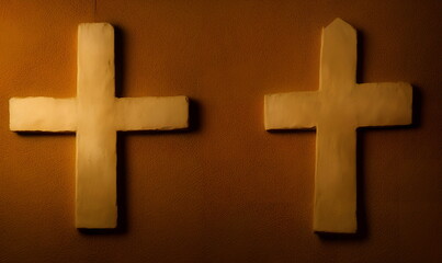 Obraz premium Realistic illustration of the Christian cross indoors, generative ai