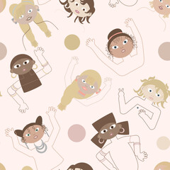 pattern with girls of different ethnicity without background