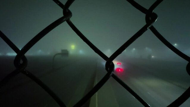 Cinematic Night City Cars In Fog Fence