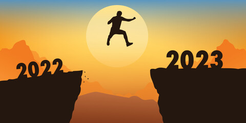 man jump from 2022 to 2023 - new year 2023