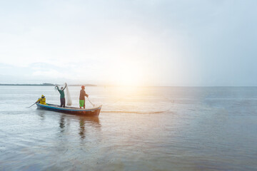 Central American caribbean people during a fishing trip