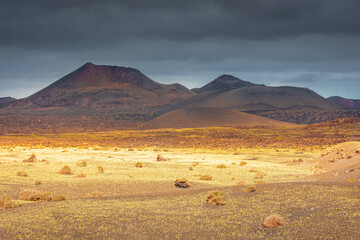 Wild volcanic landscape of the Timanfaya National Park,  Lanzarote, Canary Islands, Spain