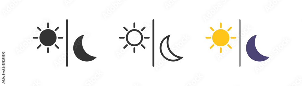 Wall mural sun and moon outline icon. dark and light theme for app concept. web ui sign. moonlight and sunlight