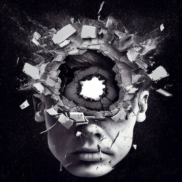 human head with a hole, Generative AI