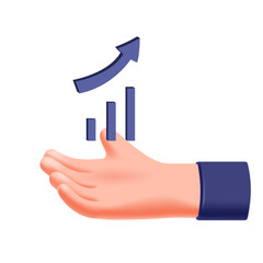 Graph in hand, information data volumes for analysis, arrow and pointer, growth up, chart analysis in the market, finance, 3d, business model. The concept of growth and success. Vector illustration