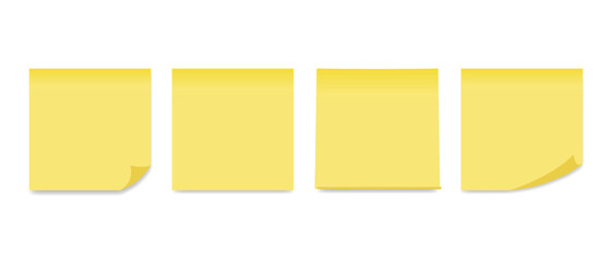 Set of yellow sticky notes isolated on white background