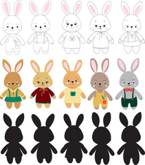 set of cartoon rabbits in flat style, silhouette, isolated vector