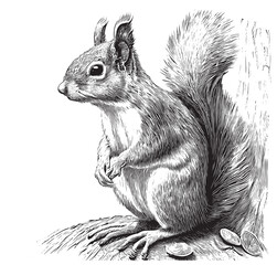 Squirrel sitting hand drawn sketch Wildlife Vector illustration © BigJoy