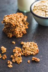 Sweet oatmeal cookies on kitchen table.
