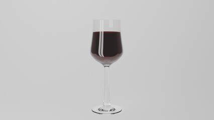 Wine glass with red wine isolaed on white background. Drink concept. 3D render