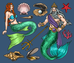 Ocean dwellers colorful set stickers © DGIM studio