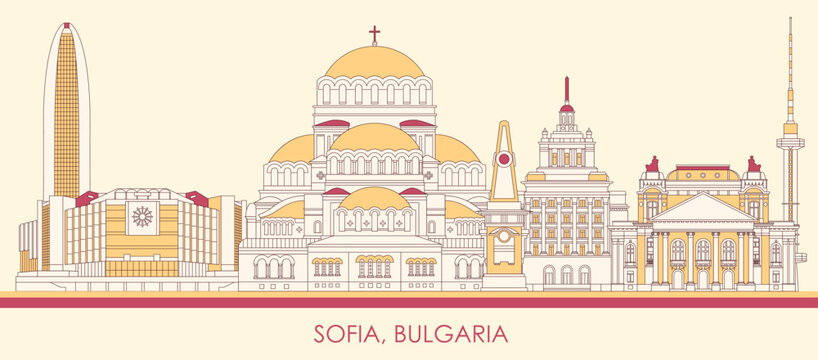 Cartoon Skyline panorama of city of Sofia, Bulgaria - vector illustration