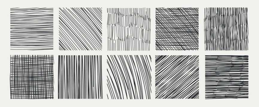 Pencil shaded squares. Pen stroke scribble, hand drawn scrawl sketch texture and line sketched background vector set of pencil stroke square scribble illustration. 10 EPS.