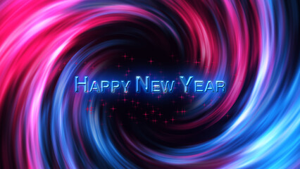 3D Digital Galaxy background, red and blue waves. Happy new year tittle. Abstract Wave Background. Red Blue Tunnel. Space Motion, Swirl. 3D Digital Galaxy. 3D Digital Galaxy. Happy New Year3D Digital 