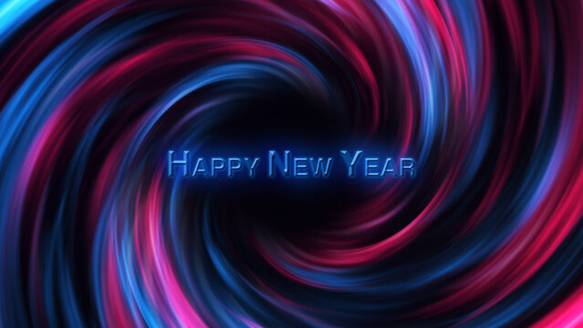 3D Digital Galaxy background, red and blue waves. Happy new year tittle. Abstract Wave Background. Red Blue Tunnel. Space Motion, Swirl. 3D Digital Galaxy. 3D Digital Galaxy. Happy New Year3D Digital 