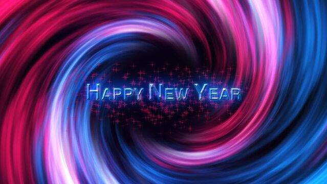 3D Digital Galaxy background, red and blue waves. Happy new year tittle. Abstract Wave Background. Red Blue Tunnel. Space Motion, Swirl. 3D Digital Galaxy. 3D Digital Galaxy. Happy New Year3D Digital 