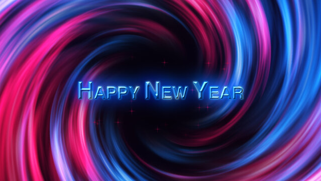 3D Digital Galaxy background, red and blue waves. Happy new year tittle. Abstract Wave Background. Red Blue Tunnel. Space Motion, Swirl. 3D Digital Galaxy. 3D Digital Galaxy. Happy New Year3D Digital 