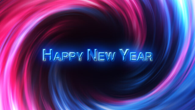 3D Digital Galaxy background, red and blue waves. Happy new year tittle. Abstract Wave Background. Red Blue Tunnel. Space Motion, Swirl. 3D Digital Galaxy. 3D Digital Galaxy. Happy New Year3D Digital 
