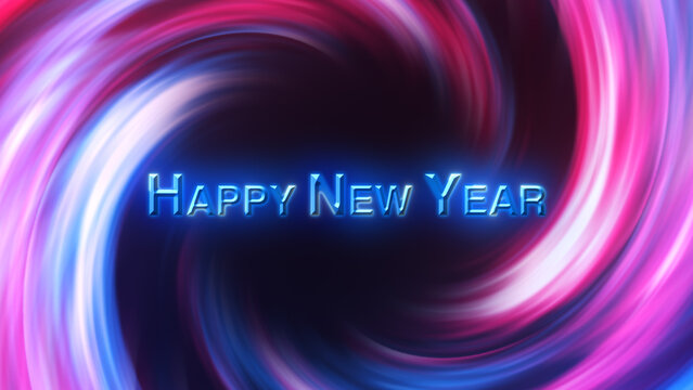 3D Digital Galaxy background, red and blue waves. Happy new year tittle. Abstract Wave Background. Red Blue Tunnel. Space Motion, Swirl. 3D Digital Galaxy. 3D Digital Galaxy. Happy New Year3D Digital 