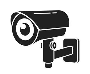 Cctv Camera Isolated Monochrome Icon on White Background. Security Electronic Device For Monitoring And Surveillance