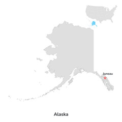 US American State of Alaska. USA state of Alaska county map outline on white background.