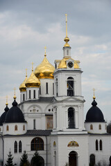Dormition church. Kremlin in Dmitrov, old historical town in Moscow region, Russia. Color winter photo. Popular landmark.
