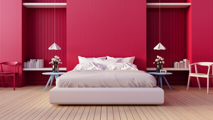 Viva Magenta bedroom interior color of the year 2023 - 3D rendering interior - 553307144