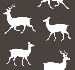 Vector seamless pattern of flat hand drawn deer silhouette isolated on brown background