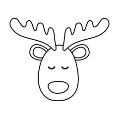 Fototapeta na wymiar Vector flat hand drawn outline Christmas deer face isolated on white background