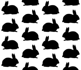 Vector seamless pattern of hand drawn bunny rabbit silhouette isolated on white background