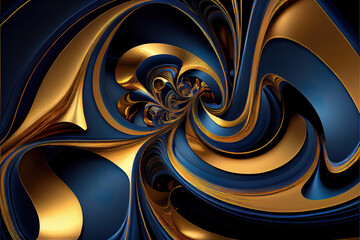 abstract gold and blue fractal background with elements